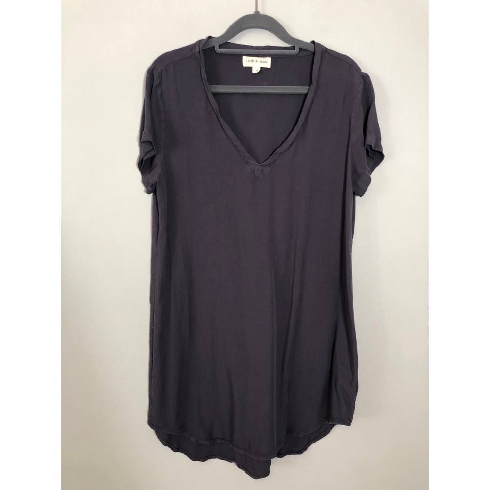 Cloth & Stone Mini Dress Women Medium Navy V-Neck Short Sleeve Rayon